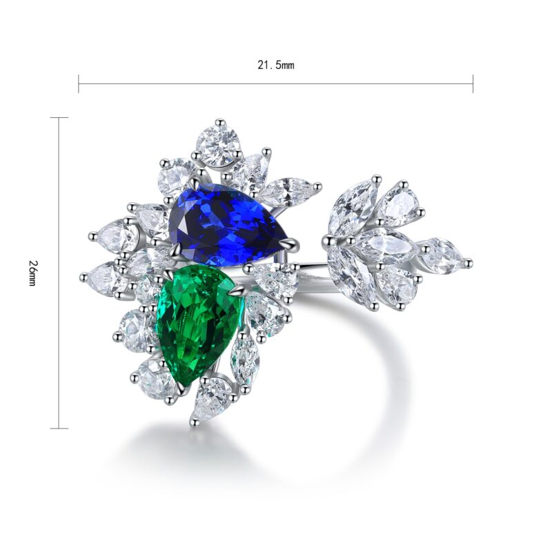 9K Artificial Blue And Emerald  Ring - 图片 2