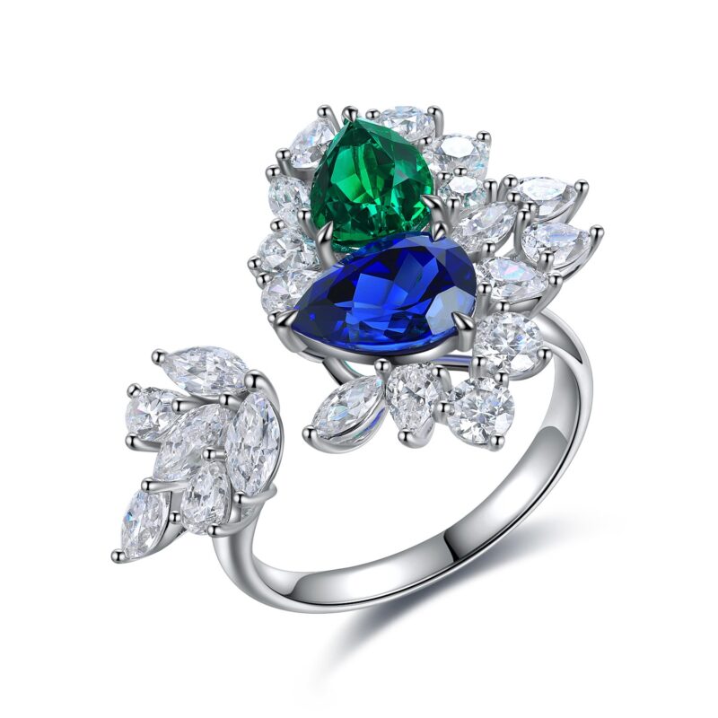 9K Artificial Blue And Emerald  Ring