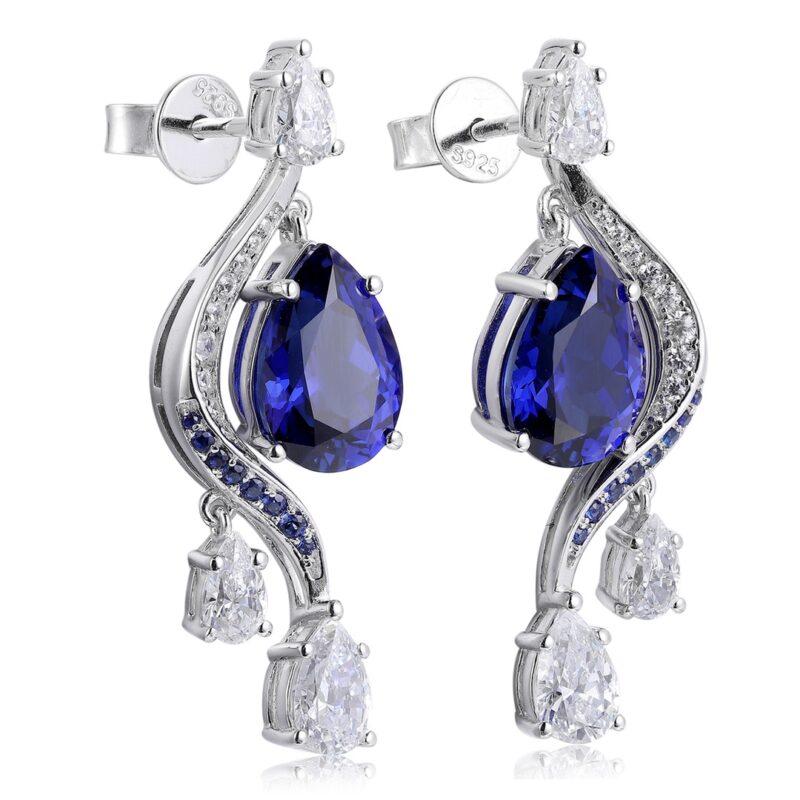 14K Artificial Deep Blue Gemstone Earrings - 图片 2