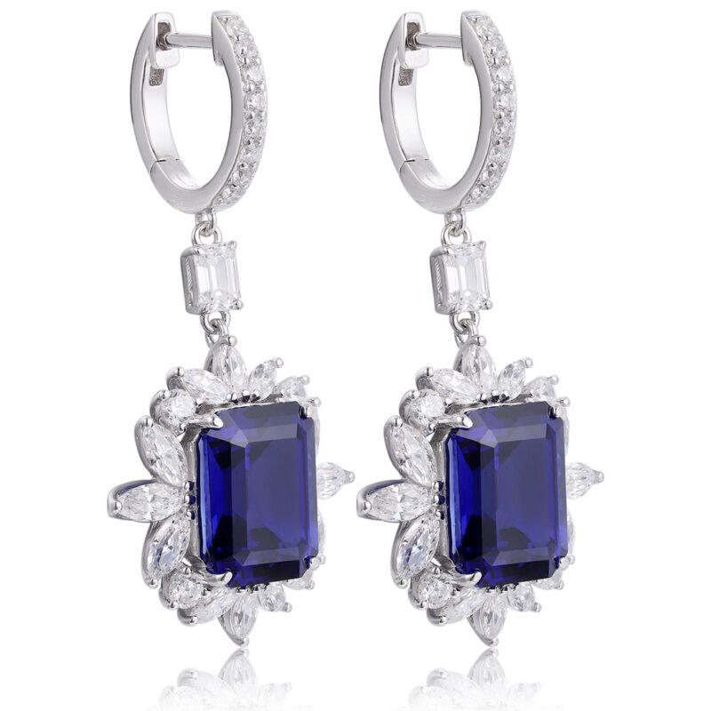 9K Artificial Deep Blue Gemstone Earrings - 图片 2